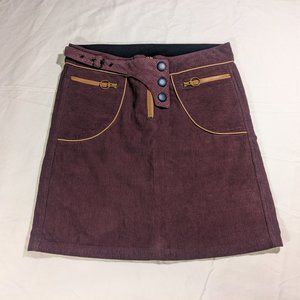 55DSL Merlot Corduroy Skirt w/Mustard piping size 28